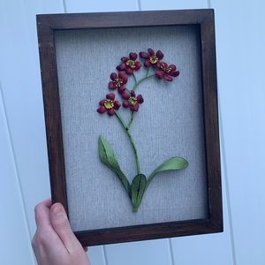 Metal Flower picture with wooden frame